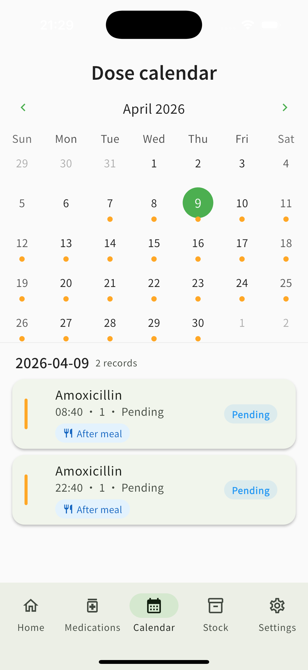 DoseChime calendar